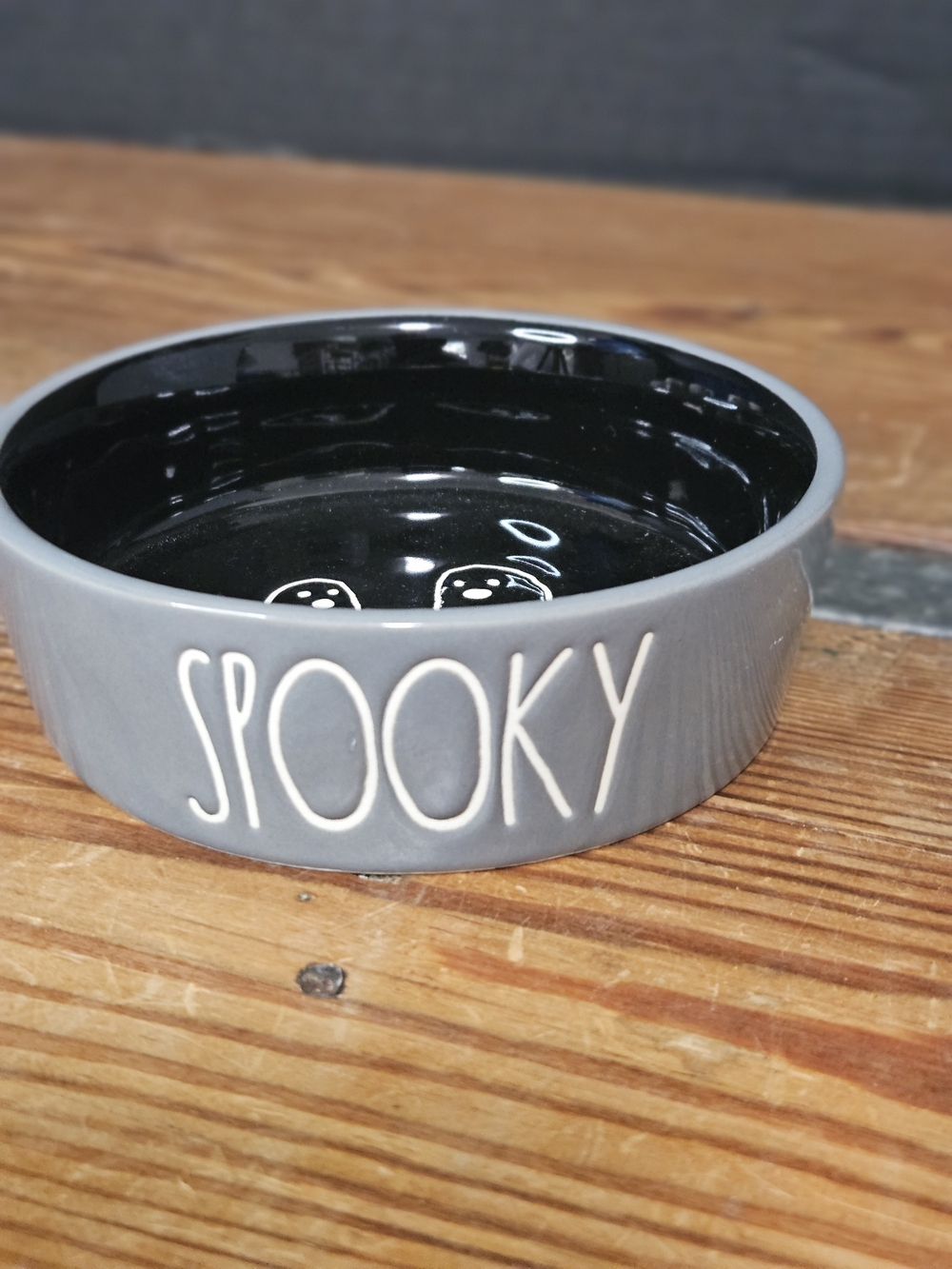 Rae Dunn Spooky Gray Kids Pet Bowl - Halloween Ceramic Dish